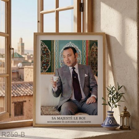 Portrait SM Roi Mohamed 6 buvant café, Tableau décoratif séjour & cafeteria الملك محمد السادس و فنجان قهوة