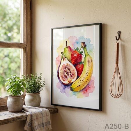 Tableau Décoratif Coloré Cuisine & salle à manger : Nature Morte Peinture à l'Huile - Fruits , Banane, Fraise, Figue - Affiche Mural Moderne
