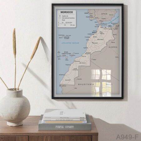 Carte officielle & villes du Royaume Maroc - Tableau décoratif mural Bureau & maison خريطة المغرب بالمدن بإطار