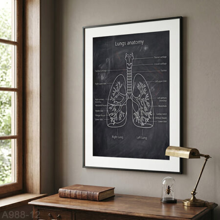 Tableau Décoratif Anatomie des Poumons - Affiche Vintage Détaillée avec Cadre Noir Minimaliste | Décoration Cabinet médical Maroc