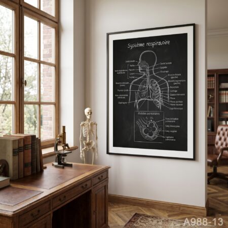 Tableau Décoratif Système Respiratoire - Affiche Anatomie corps humain, Poumons & cavités nasales au larynx, cabinet pneumologue au Maroc