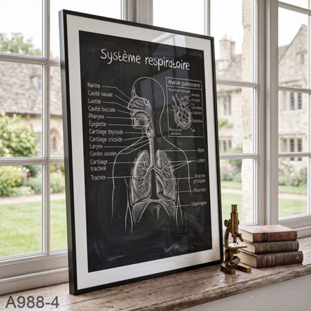 Illustration Biologie humaine en Tableau - Schéma Respiratoire & Anatomie Larynx et Fosses Nasales | Déco Murale de santé Maroc