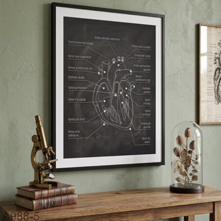 Tableau Décoratif mural : Anatomie du cœur - Affiche de santé avec cadre  | Déco cabinet & clinique sous vitre au Maroc