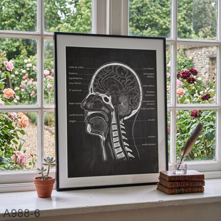 Tableau Décoration Maroc | Affiche Médicale Éducatif Fosses Nasales et Cerveau - Schéma Fosses Nasales et Cerveau noir & blanc