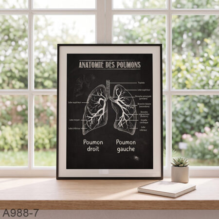 Dessin Médical Système Respiratoire - Schéma Anatomie des Poumons | Tableau Décoration Murale avec Cadre Minimaliste Noir 