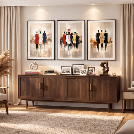 Triptyque Art Mural Abstrait Personnages, Toile Moderne Salon, Affiche Silhouette Élégante, Décoration Intérieure Giclée