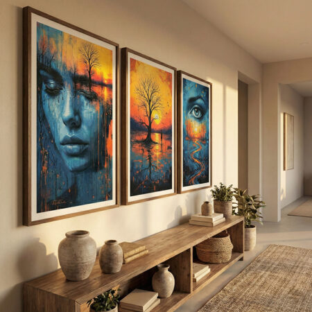 Triptyque Art Abstrait Géométrique Coloré, Affiches Modernes Salon, Décoration Murale Bauhaus, Lot de 3 Cadres Design