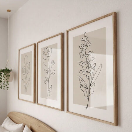 Triptyque Botanique Feuilles d'Eucalyptus, Affiche Plantes Vertes Minimaliste, Décoration Nature Maison, Tableau Zen