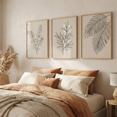 Set 3 Affiches Botaniques Minimalistes, Art Mural Lignes Fines Eucalyptus Olivier Palmier, Décoration Épurée Nature