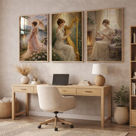 Triptyque Art Classique Femme, Décoration Murale Chambre, Tableaux Vintage Cadre Minimaliste