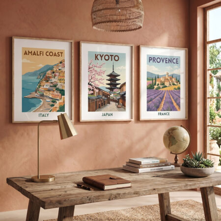 Affiches Voyage Vintage | Tableau Décoratif Paysage Italie Japon | Cadre sous Vitre Séjour Salon Maroc | Déco Colorée