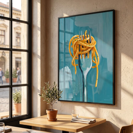 Décoration Murale spaghetti : Tableau Cuisine et fast Food avec cadre sous vitre au Maroc