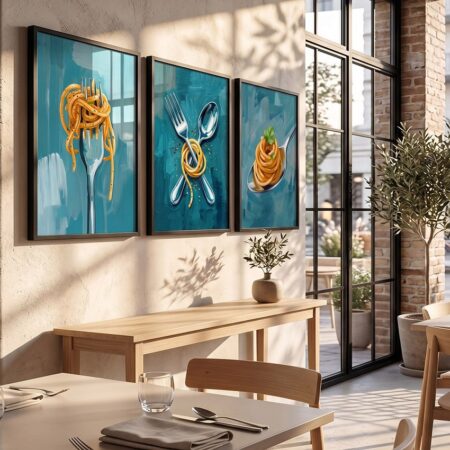 3 Panneaux décoratifs Cuisine art Abstrait spaghetti : Tableau mural salle à Manger & Restaurant  au Maroc