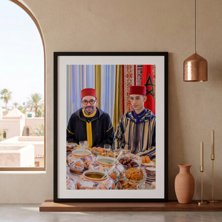 Tableau décoratif : Roi Mohammed 6 & le Prince Moulay El Hassan lors d’une soirée de dîner الملك و الأمير الحسن خلال مأدبة عشاء