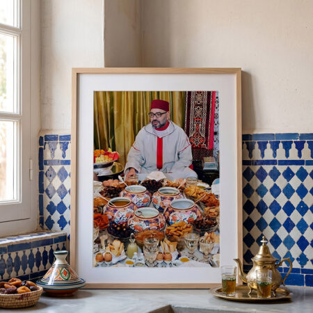Photo Roi Mohamed 6 - Table traditionnel royale marocaine de Ftour du Ramadan, tableaux décoratifs cuisine et salle de thé