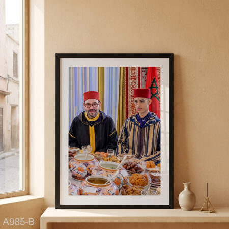 Tableau décoratif : Roi Mohammed VI et le Prince Moulay El Hassan lors d’une soirée de dîner الملك خلال مأدبة عشاء