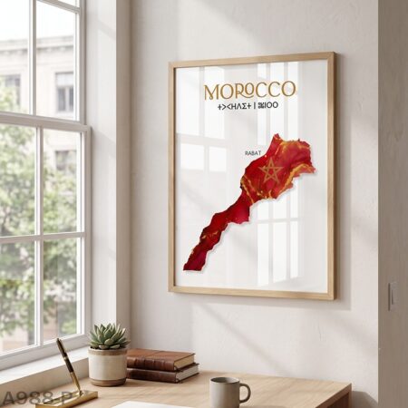 Affiche Carte du Royaume & drapeau National | Tableau décoratif Bureau au Maroc