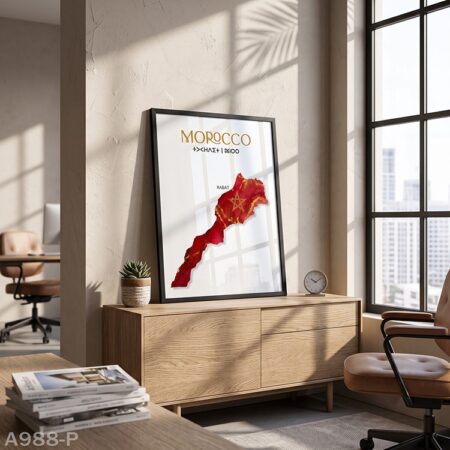 Affiche Carte du Maroc & drapeau National | Tableau décoratif Bureau expédié depuis Casablanca